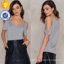 Loose Fit Cold-Shoulder Short Sleeve Grey Summer Top Manufacture Wholesale Fashion Women Apparel (TA0080T)